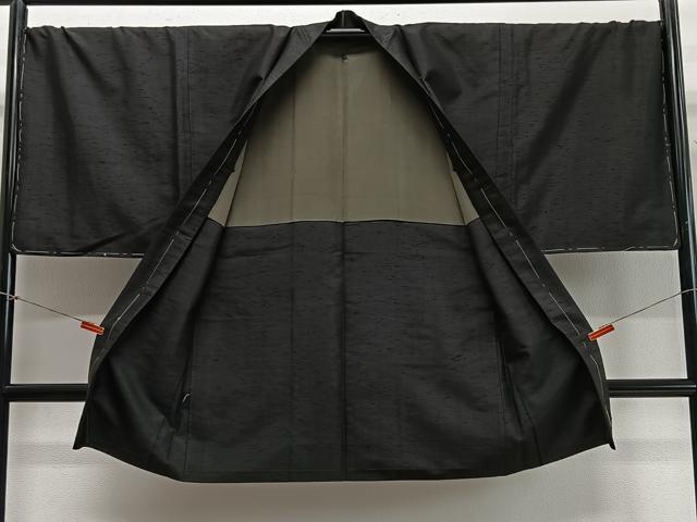 平和屋着物∞男性 長羽織 紬地 黒色 正絹 逸品 未使用 CABD4429ua