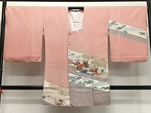 平和屋着物∞道行コート 流水草花文 たたき染め 金彩 ロング丈 正絹 逸品 CABD4432ua
