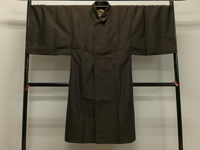 平和屋着物∞男性 和装コート 角袖 紬地 赤墨色 ロング丈 正絹 逸品 CABD4486ua