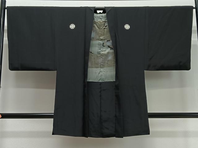 平和屋着物∞男性 長羽織 黒紋付 正絹 逸品 CABD4527ua