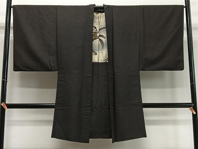 平和屋着物∞男性 長羽織 紬地 赤墨色 正絹 逸品 CABD4534ua