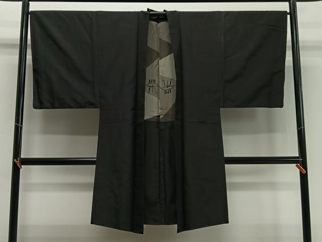 平和屋着物∞男性 長羽織 黒地 正絹 逸品 CABD4538ua