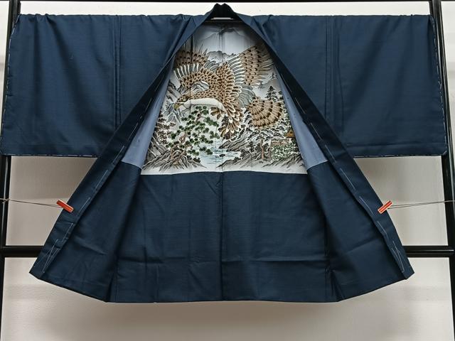 平和屋着物∞男性 長羽織 紬地 100亀甲 総詰め 正絹 逸品 未使用 CABD4547ua