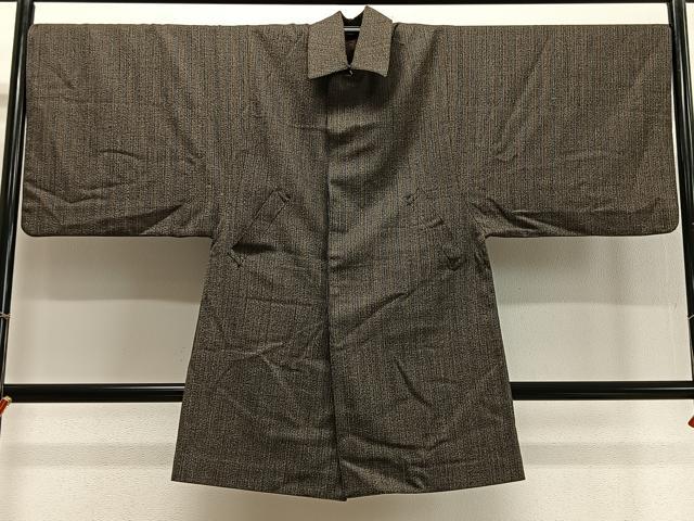 平和屋着物∞男性 和装コート 角袖 霞文 ロング丈 ウール CABD4548ua