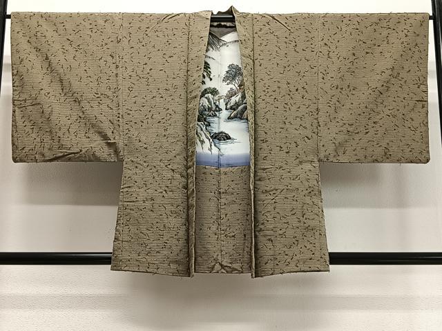 平和屋着物∞男性 羽織 髭紬地 利休茶色 正絹 逸品 CABD4553ua