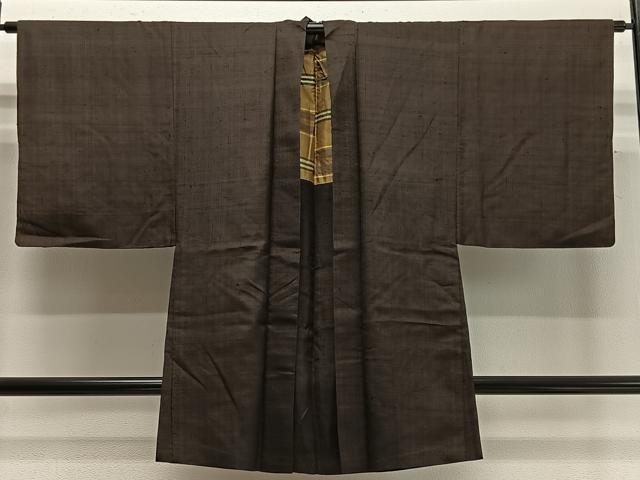 平和屋着物∞男性 長羽織 紬地 赤墨色 正絹 逸品 CABD4558ua