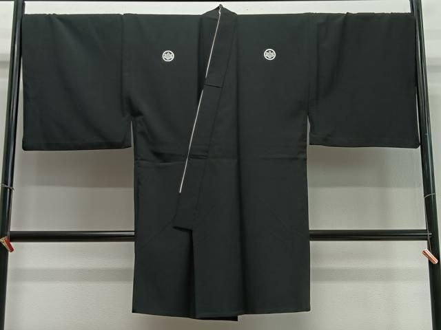 平和屋着物∞男性 長羽織 単衣 黒紋付 正絹 逸品 CABD4561ua