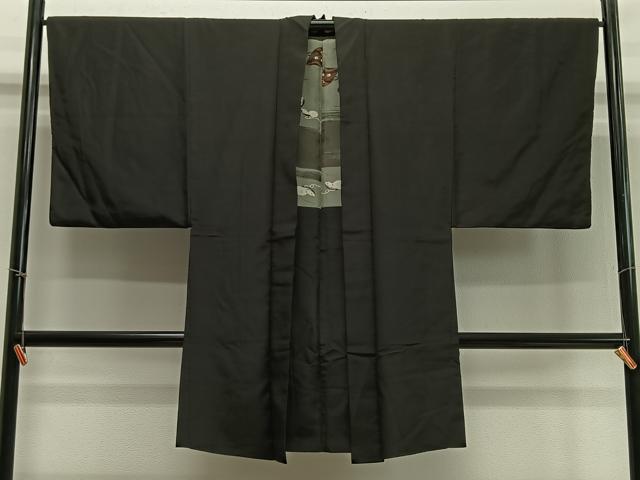 平和屋着物∞男性 長羽織 黒地 正絹 逸品 CABD4568ua