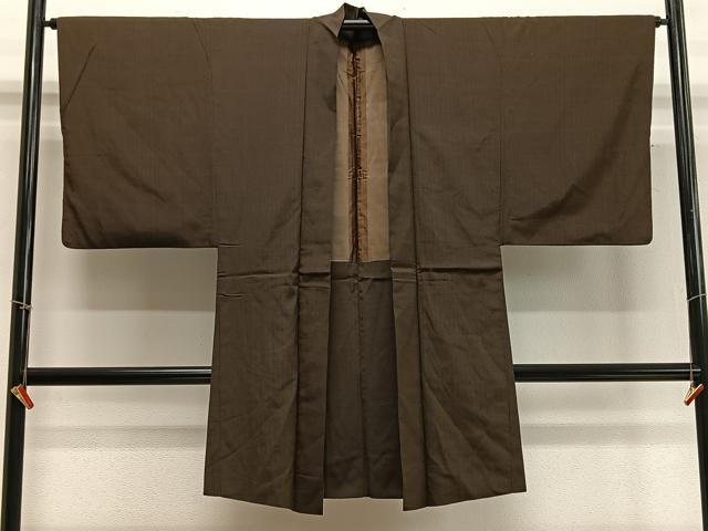 平和屋着物∞男性 長羽織 紬地 縞 正絹 逸品 CABD4574ua