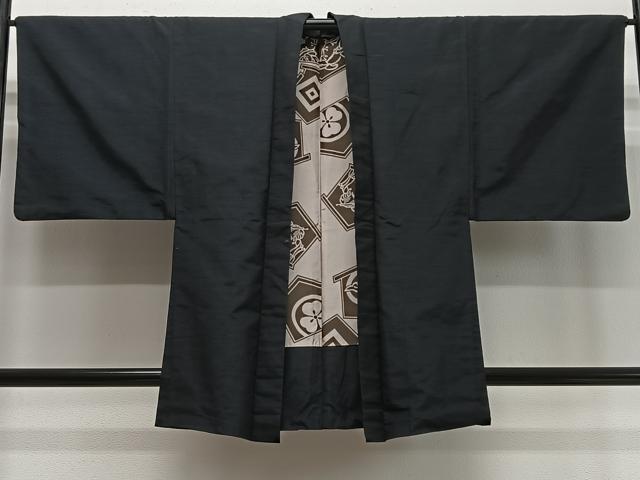 平和屋着物∞男性 羽織 紬地 人物文 紫黒色 正絹 逸品 CABD4577ua