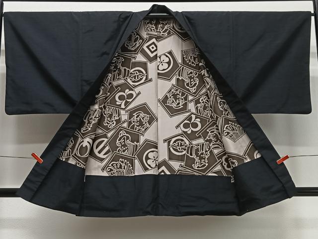 平和屋着物∞男性 羽織 紬地 人物文 紫黒色 正絹 逸品 CABD4577ua