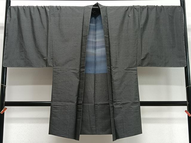 平和屋着物∞男性 長羽織 紬地 100亀甲 総詰め 黒地 正絹 逸品 未使用 CABD4585ua