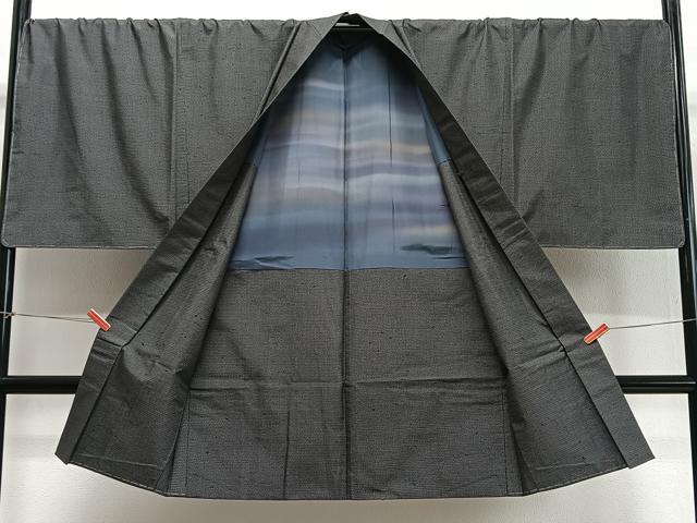 平和屋着物∞男性 長羽織 紬地 100亀甲 総詰め 黒地 正絹 逸品 未使用 CABD4585ua
