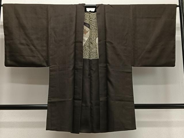 平和屋着物∞男性 長羽織 紬地 赤墨色 正絹 逸品 CABD4596ua