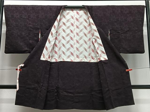 平和屋着物∞道行コート 草花地紋 似せ紫色 ロング丈 正絹 逸品 CABD4598ua