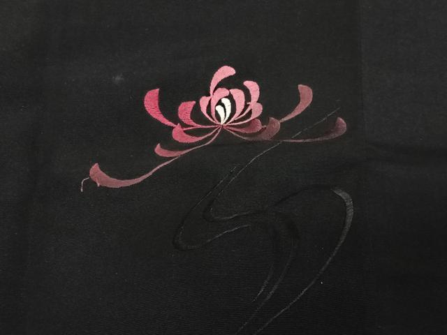 平和屋着物∞道行コート 総刺繍 乱菊 黒地 ロング丈 正絹 逸品 CABD4599ua