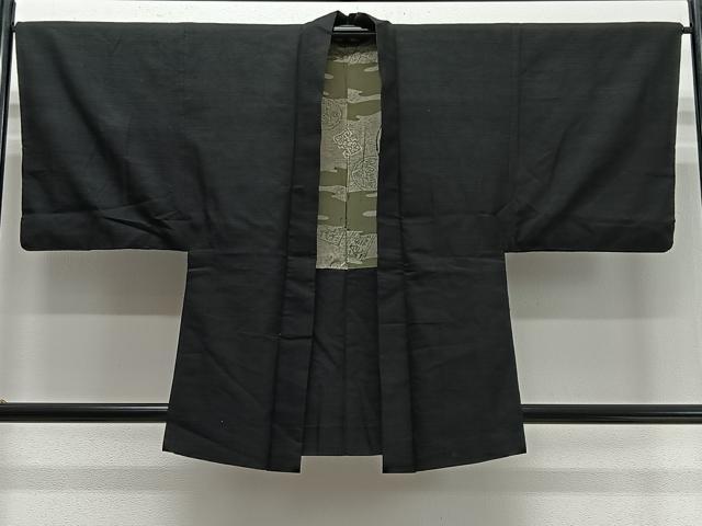 平和屋着物∞男性 羽織 紬地 黒地 正絹 逸品 CABD4615ua