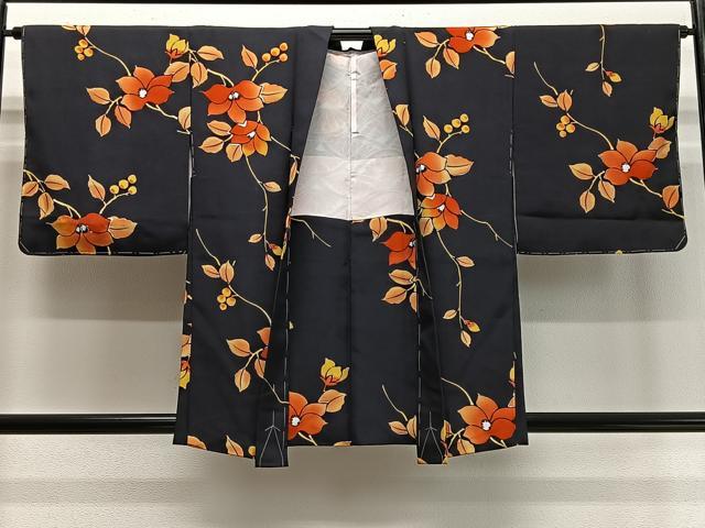 平和屋着物∞羽織 枝花文 黒地 正絹 逸品 未使用 CABD4632ua