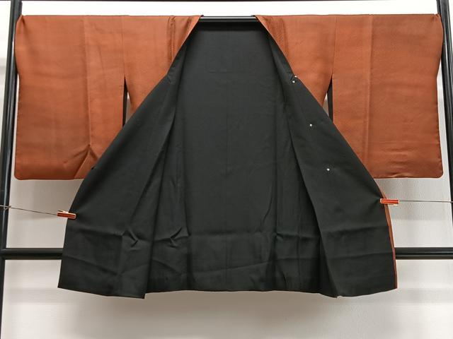 平和屋着物∞道行コート リバーシブル 霞文 暈し染め 黒地 ロング丈 正絹 逸品 CABD4636ua
