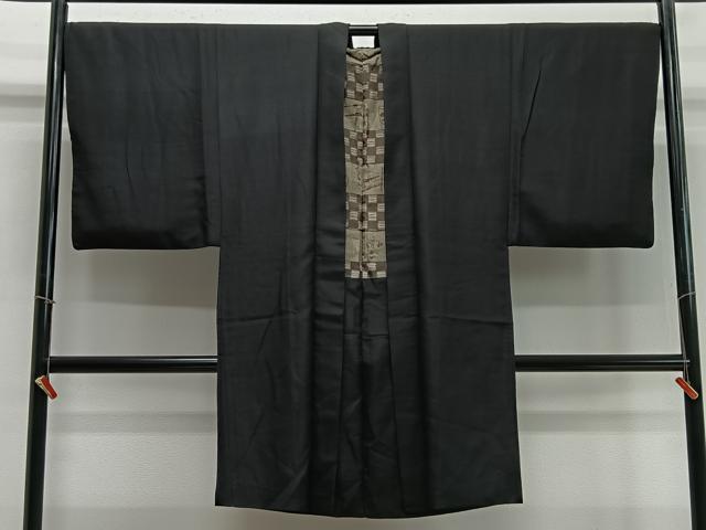 平和屋着物∞男性 長羽織 紬地 黒地 正絹 逸品 CABD4638ua