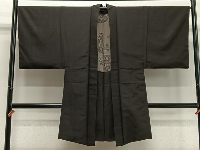 平和屋着物∞男性 長羽織 紬地 赤墨色 正絹 逸品 CABD4643ua