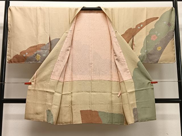 平和屋着物∞道行コート 絞り 舞花文 金彩 ロング丈 正絹 逸品 未使用 CABD4645ua