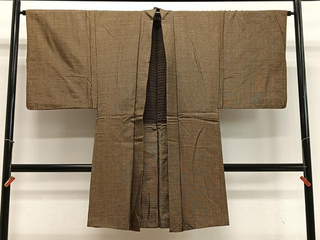 平和屋着物∞男性 長羽織 本場大島紬 格子 正絹 逸品 CABD4647ua