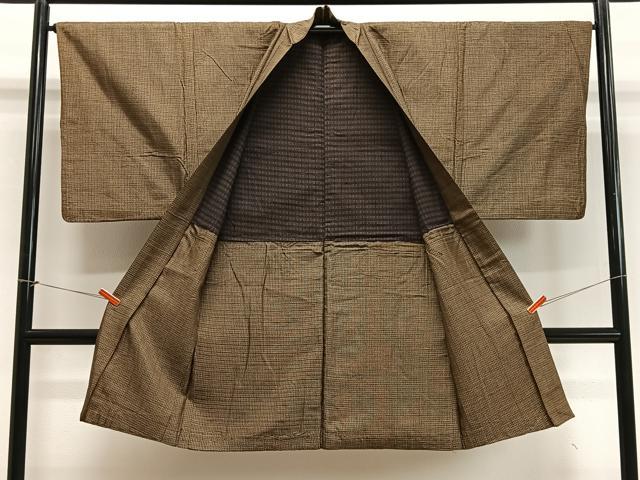 平和屋着物∞男性 長羽織 本場大島紬 格子 正絹 逸品 CABD4647ua