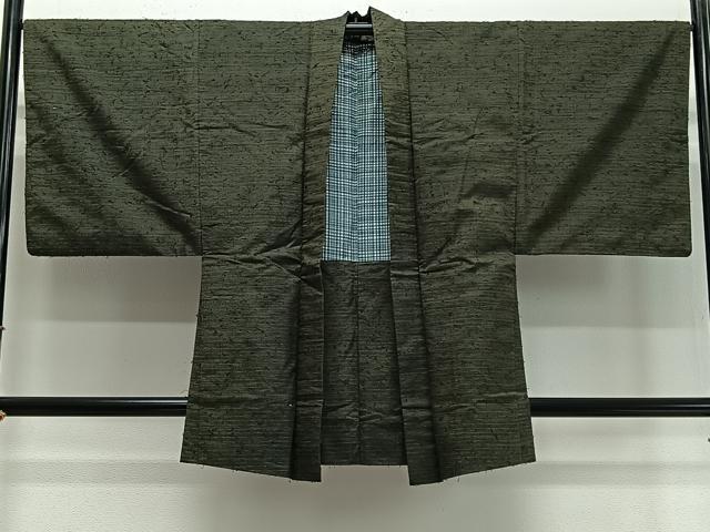 平和屋着物∞男性 羽織 髭紬地 海松色 正絹 逸品 CABD4657ua