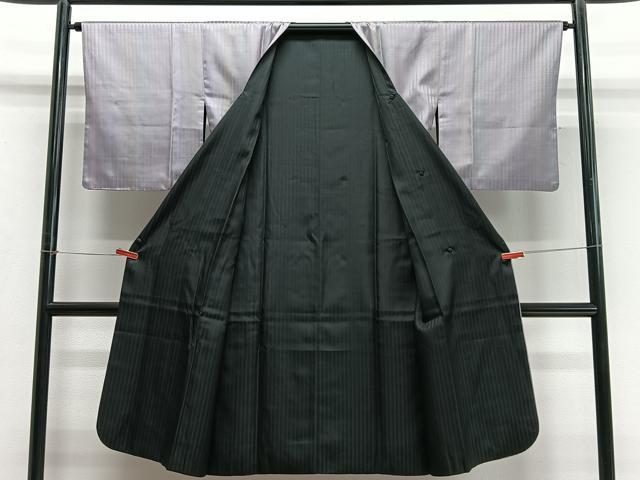 平和屋着物∞道行コート リバーシブル 縞 ロング丈 正絹 逸品 CABD4666ua