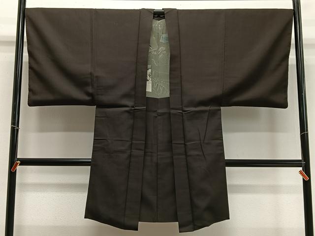 平和屋着物∞男性 長羽織 紬地 格子 正絹 逸品 CABD4685ua
