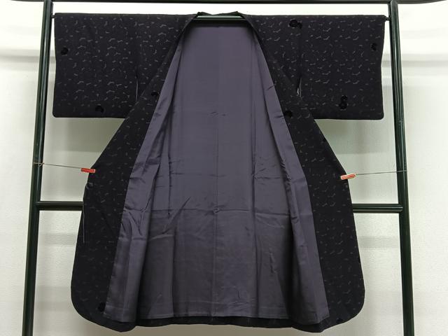 平和屋着物∞道行コート 輪奈ビロード 菊尽くし 黒地 ロング丈 正絹 逸品 CABD4690ua