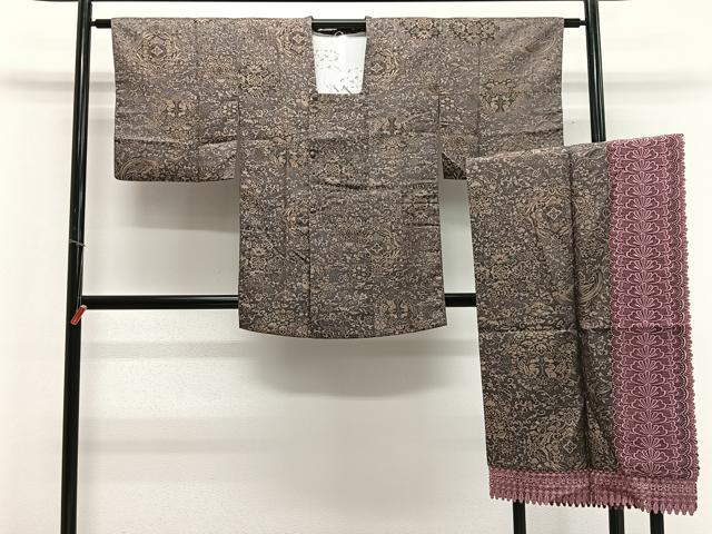 平和屋着物∞前田仁仙　仁仙更紗　道行コート　ショール付き　天目織　更紗花鳥文　さが美扱い　正絹　逸品　CABD4691ua 平和屋着物∞前田仁仙 仁仙更紗 道行コート ショール付き 天目織