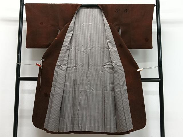 平和屋着物∞道行コート 輪奈ビロード 葉尽くし ロング丈 正絹 逸品 CABD4695ua