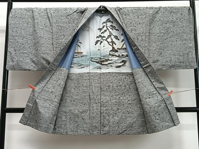 平和屋着物∞男性 長羽織 髭紬地 霞文 正絹 逸品 CABD4715ua