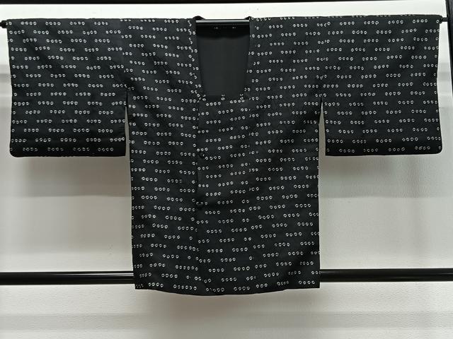 平和屋着物∞道行コート 絞り 鹿の子文 黒地 正絹 逸品 CABD4724ua