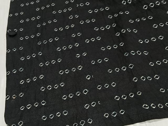 平和屋着物∞道行コート 絞り 鹿の子文 黒地 正絹 逸品 CABD4724ua