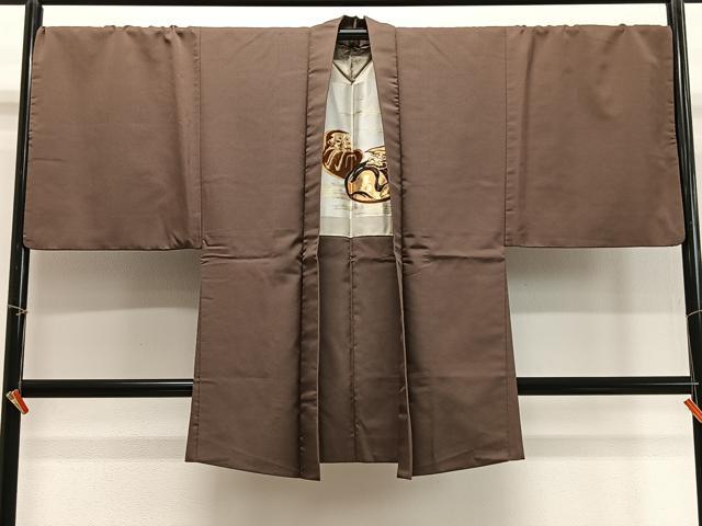 平和屋着物∞男性 長羽織 だるま 砺茶色 正絹 逸品 CABD4727ua