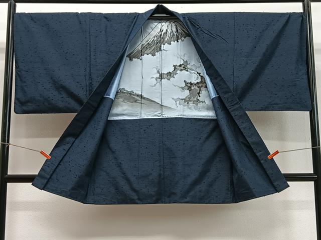 平和屋着物∞男性 長羽織 髭紬地 褐返色 正絹 逸品 CABD4741ua