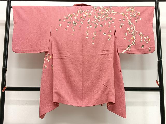 平和屋着物∞コート作家 三本賢 道中着 枝花文 ロング丈 正絹 逸品 CABD4743ua