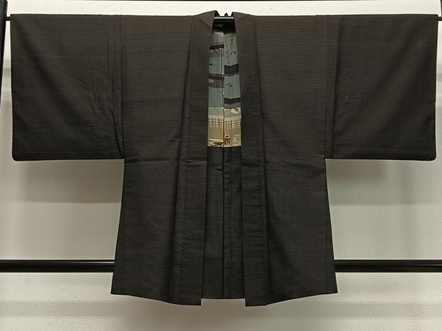 平和屋着物∞男性 羽織 横段文 黒地 正絹 逸品 CABD4753ua