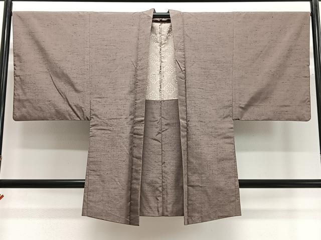 平和屋着物∞男性 長羽織 紬地 黄枯茶色 正絹 逸品 CABD4768ua