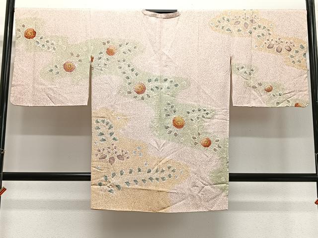平和屋着物∞道行コート 草花文 金彩 ロング丈 正絹 逸品 CABD4771ua