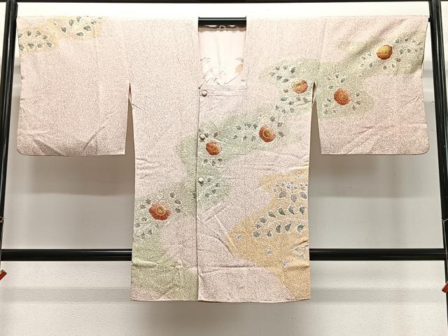 平和屋着物∞道行コート 草花文 金彩 ロング丈 正絹 逸品 CABD4771ua