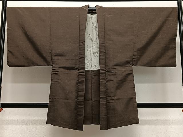 平和屋着物∞男性 長羽織 紬地 霞文 正絹 逸品 CABD4781ua
