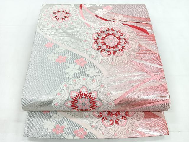 平和屋着物◎六通柄袋帯 唐織 正倉院花文 銀糸 正絹 逸品 CABD4802nb