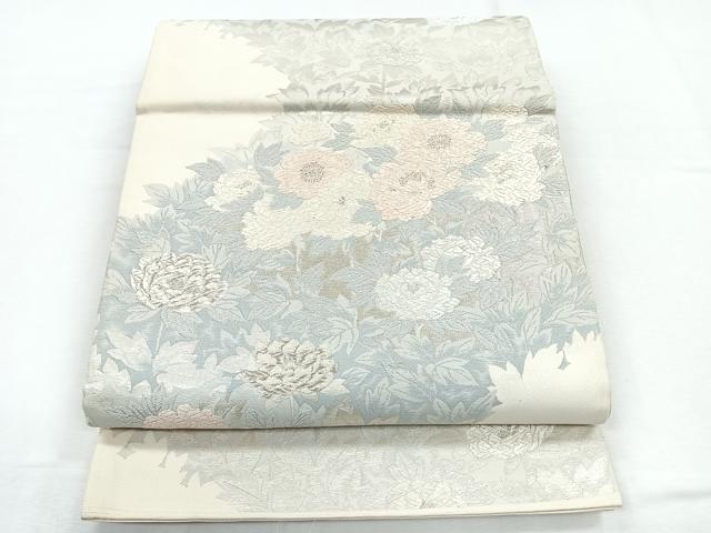 平和屋着物◎六通柄袋帯 唐織 草花文 銀糸 正絹 逸品 CABD4945nb