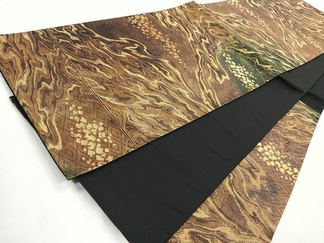 平和屋着物◎六通柄袋帯 霞文 金糸 正絹 逸品 CABD5040nb