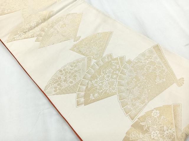 平和屋着物◎両面 全通柄袋帯 舞扇花文 金糸 正絹 逸品 CABD5043nb