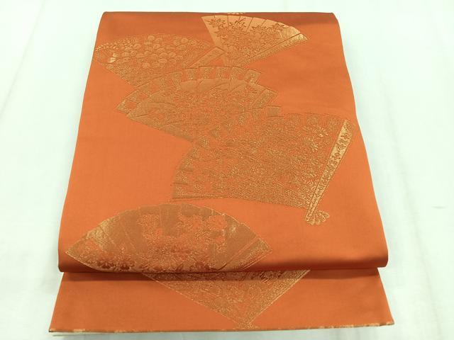 平和屋着物◎両面 全通柄袋帯 舞扇花文 金糸 正絹 逸品 CABD5043nb